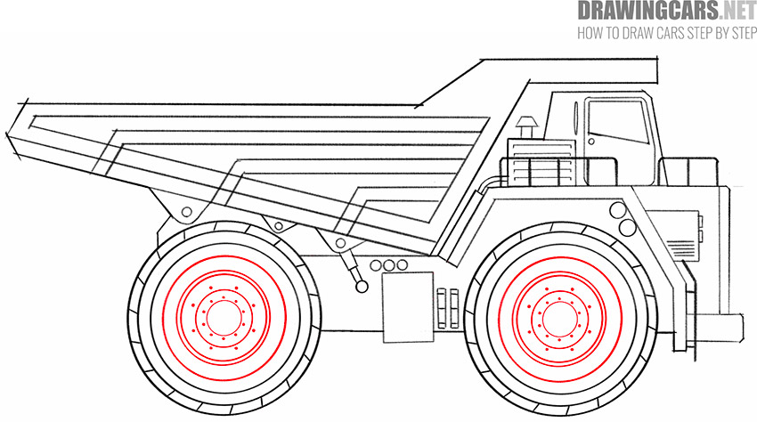 how to draw a dump truck step by step