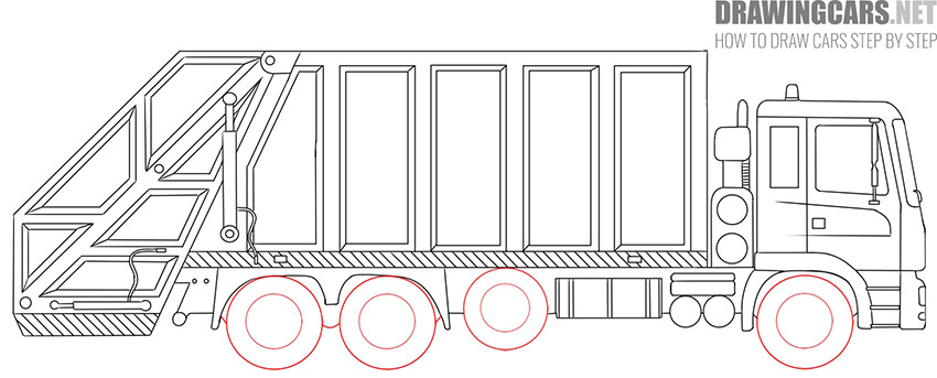 How to Draw a Garbage Truck step by step
