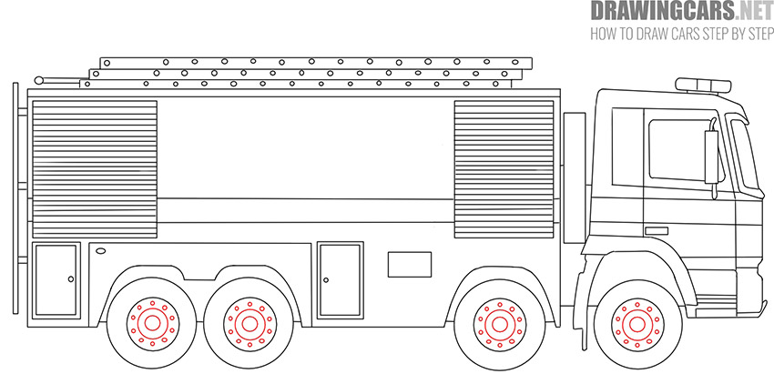 how to draw a FIRE TRUCK