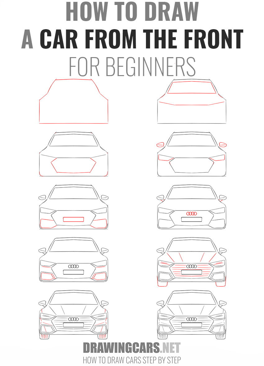 how to draw a CAR FROM THE FRONT For beginners