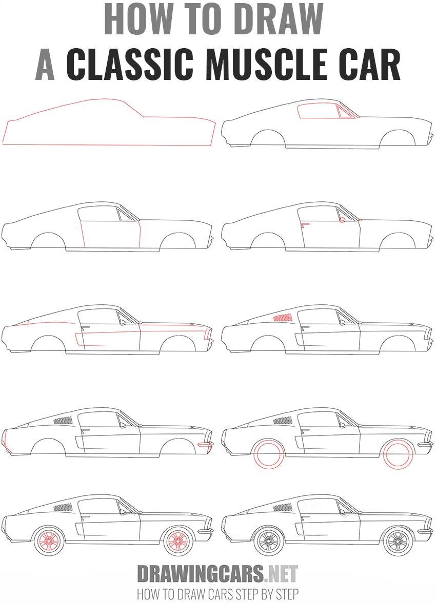 how to draw a CLASSIC MUSCLE CAR