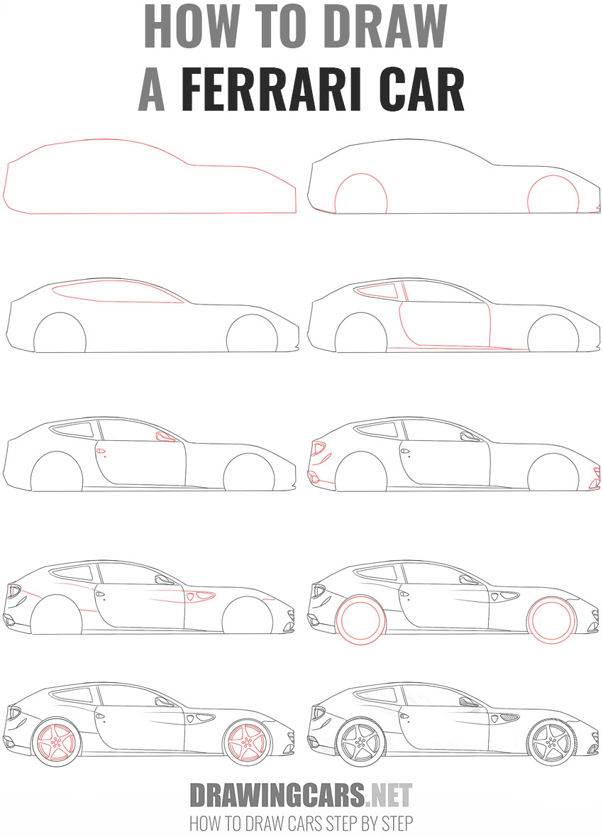 How to draw a ferrari car step by step