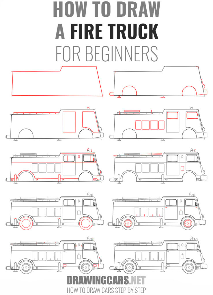 how to draw a FIRE TRUCK beginners