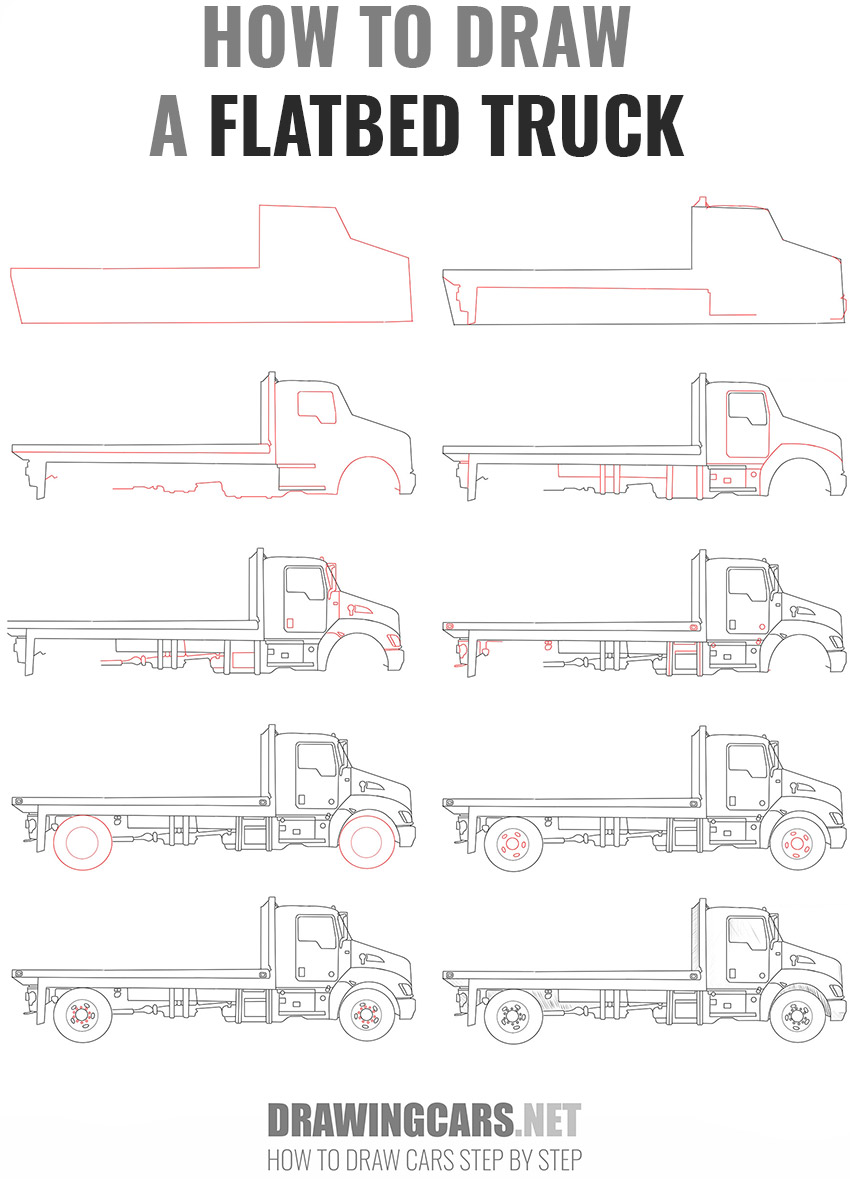 how to draw a flatbed truck