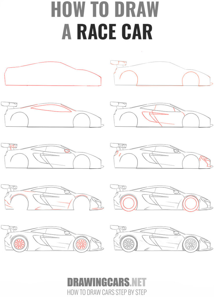 How to Draw a Race Car Step by Step Car Drawing Tutorials
