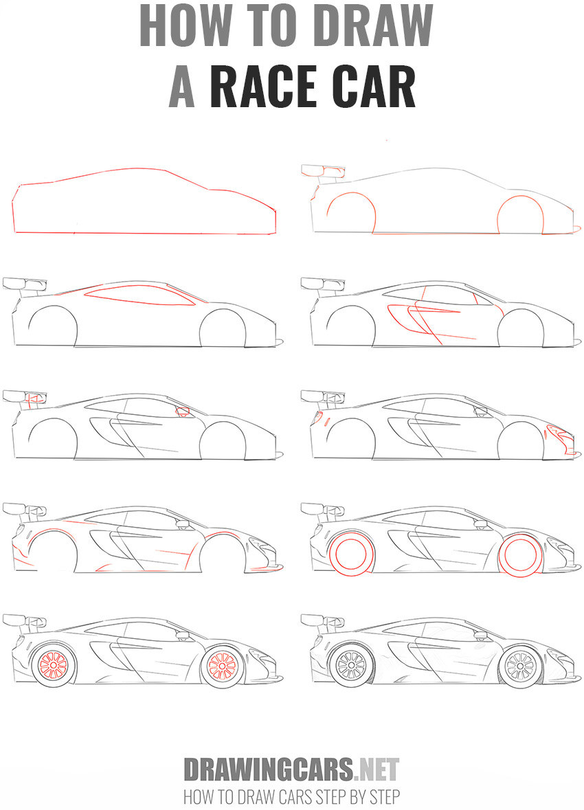 how to draw a RACE CAR