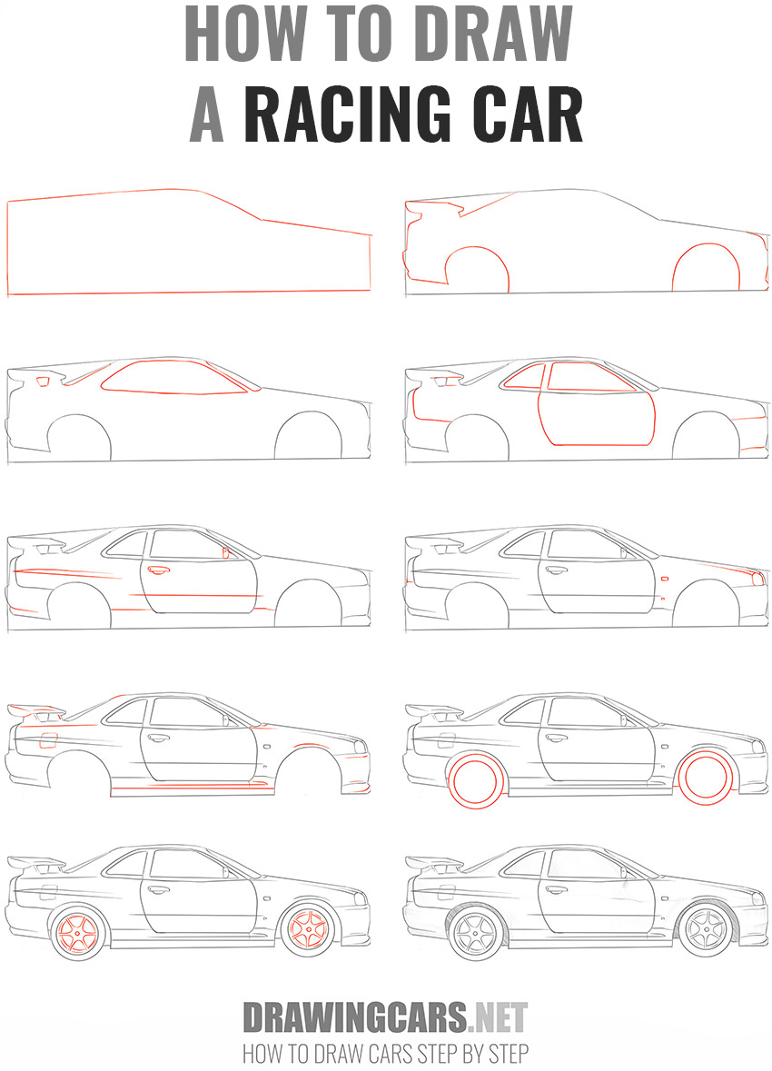 how to draw a RACING CAR