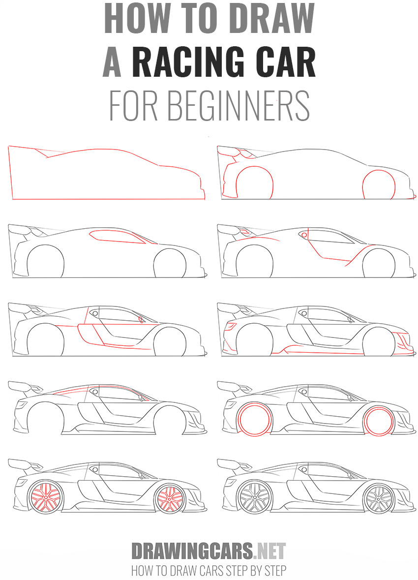 how to draw a RACING CAR For beginners