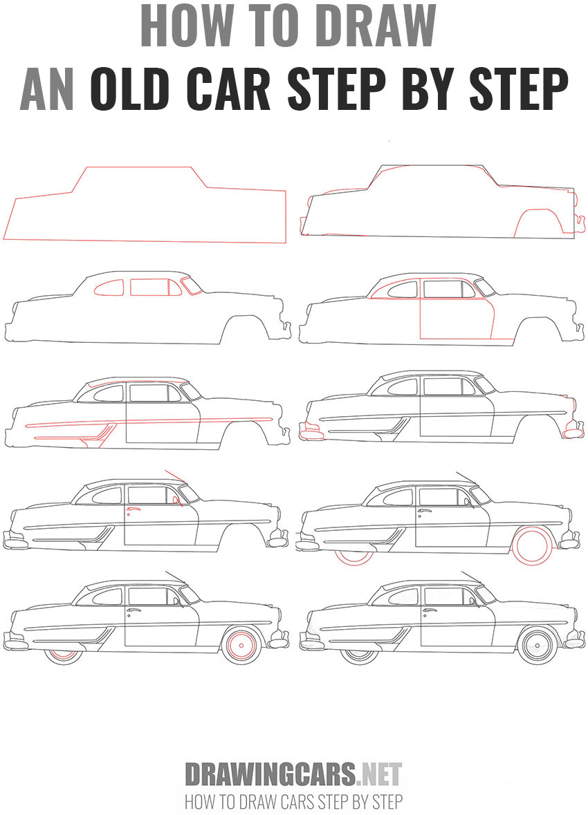how to draw an old car step by step
