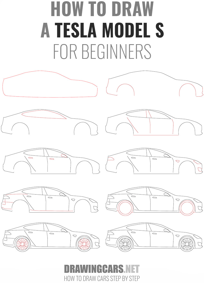 how to draw a TESLA MODEL S for beginners