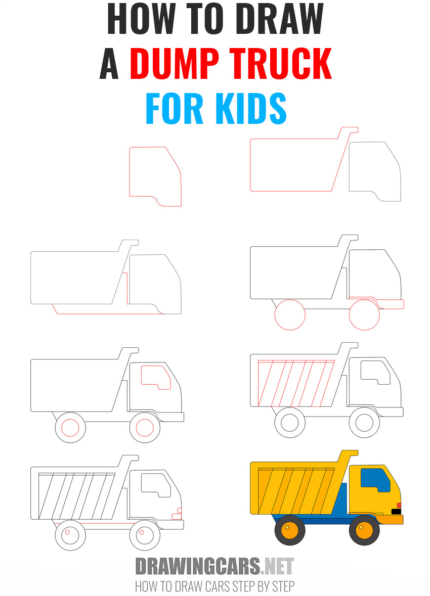How to Draw a Dump Truck step by step