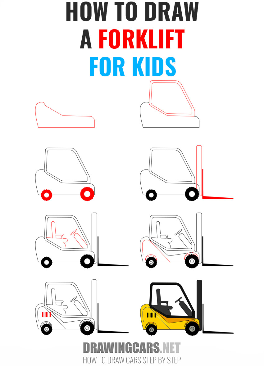 how to draw a forklift step by step