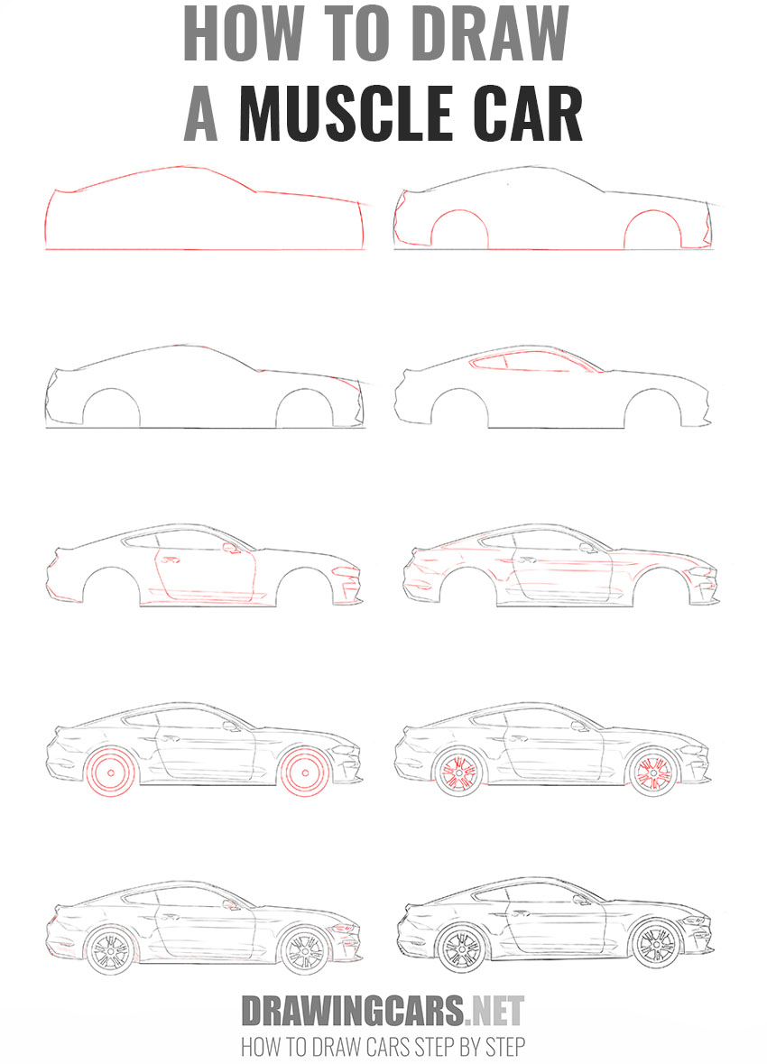 How to Draw a Muscle Car step by step
