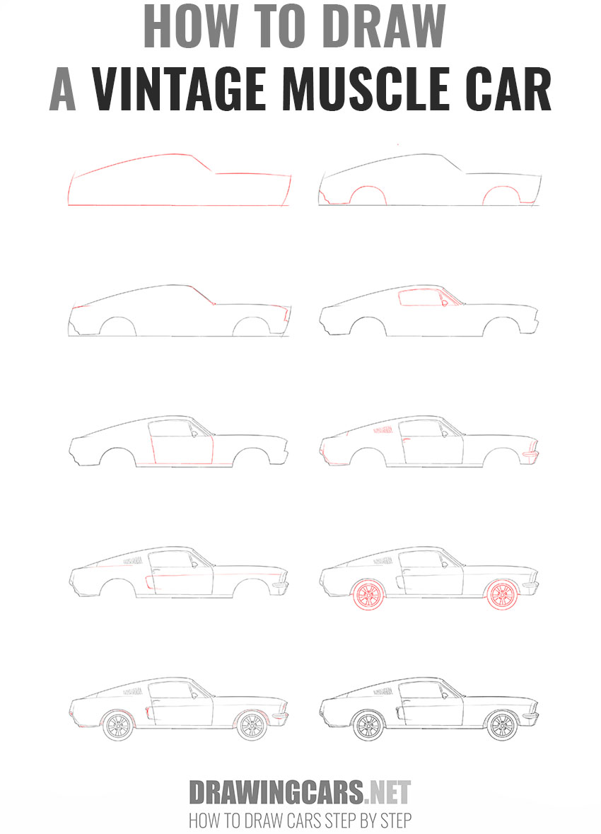 How to Draw a Vintage Muscle Car step by step