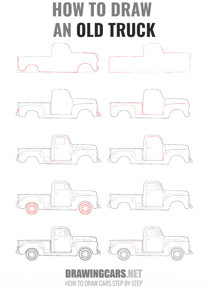 How to Draw an Old Truck step by step1