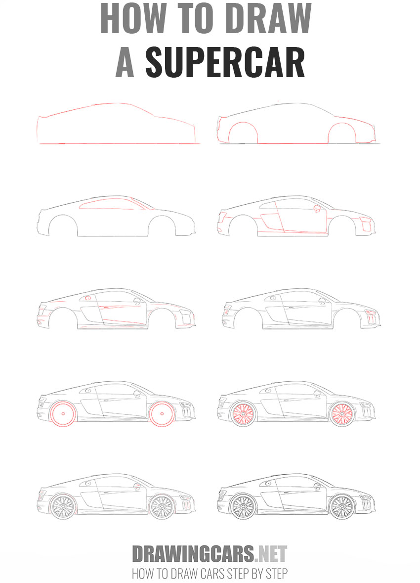how to draw a supercar step by step