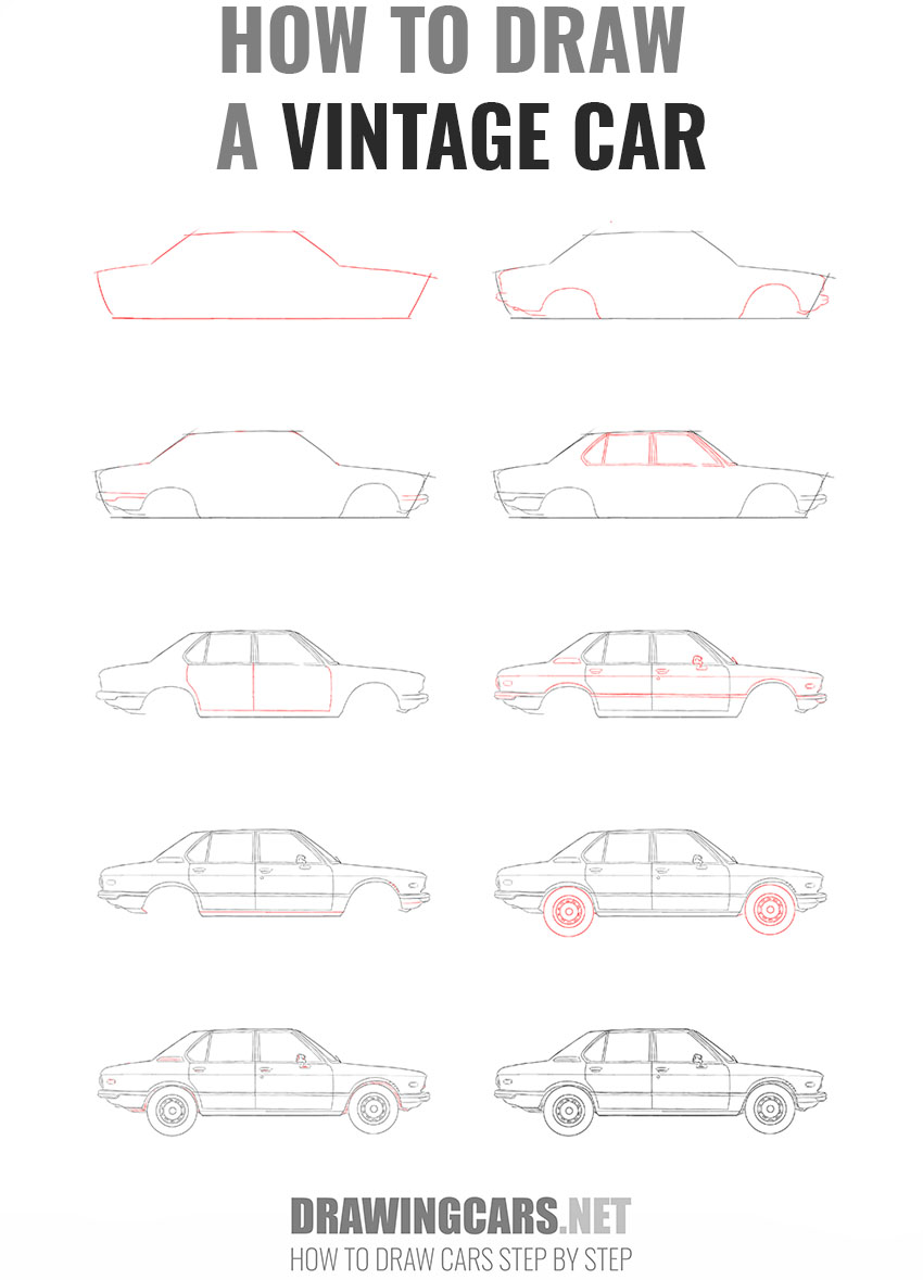 how to draw a vintage car step by step