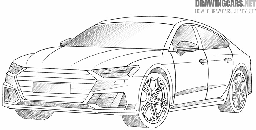 car in 34 front view drawing step by step