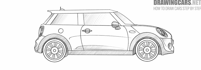 mini cooper drawing step by step