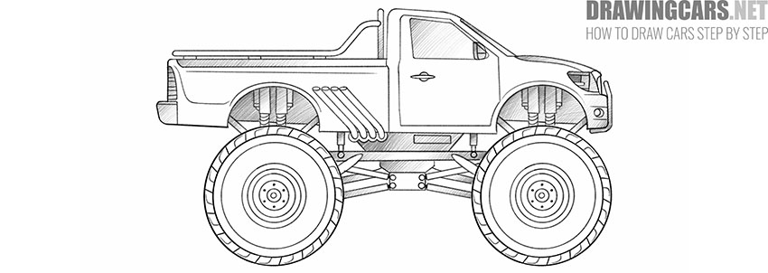 monster truck drawing step by step