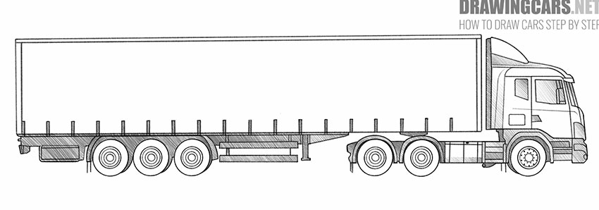 semi-truck drawing step by step
