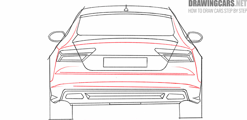 car from back drawing step by step
