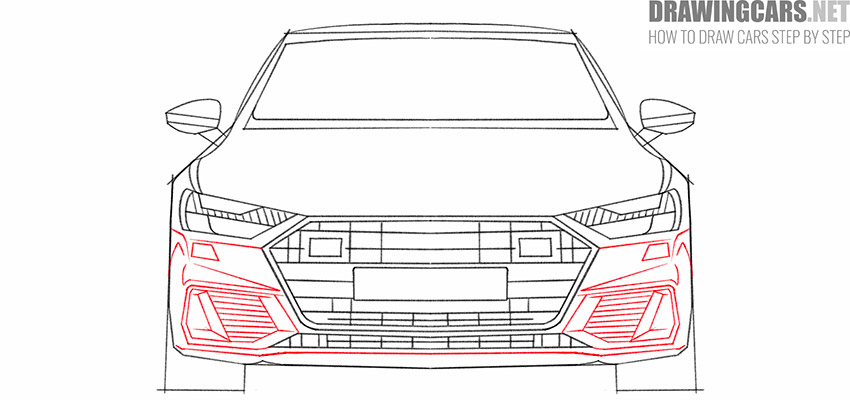 how to draw a car from front