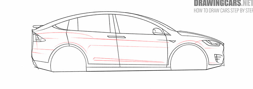 how to draw a tesla model x for beginners