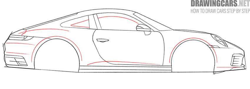 porsche drawing step by step