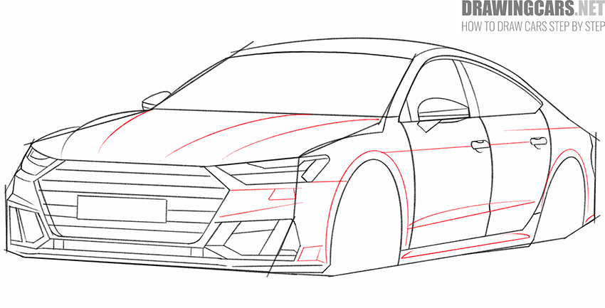 simple car in 34 front view drawing