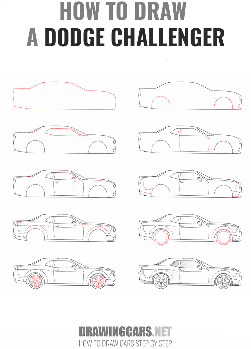 How to Draw a Dodge Challenger step by step