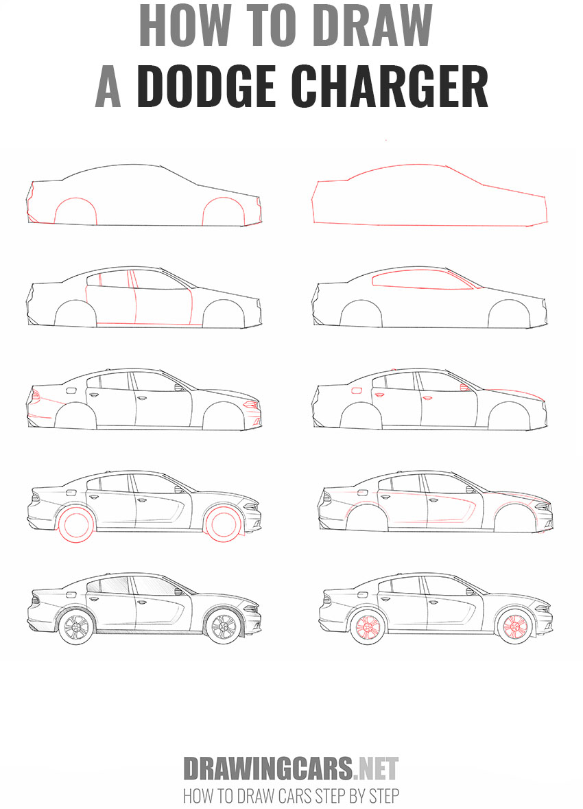 How to Draw a Dodge Charger step by step