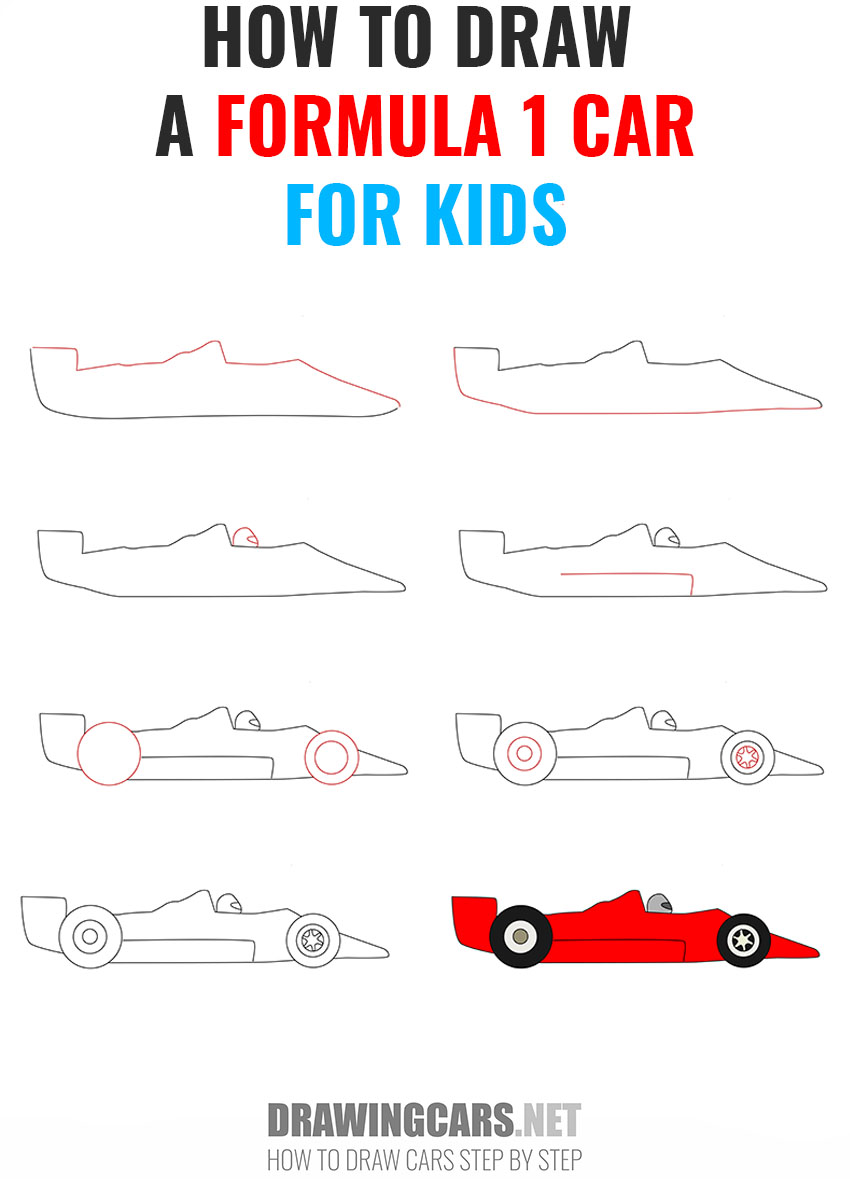 How to Draw a Formula 1 Car for Kids step by step