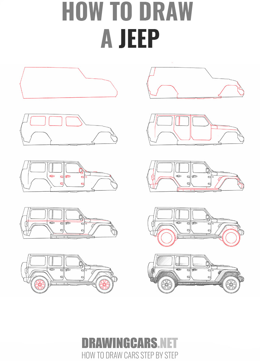How to Draw a Jeep step by step