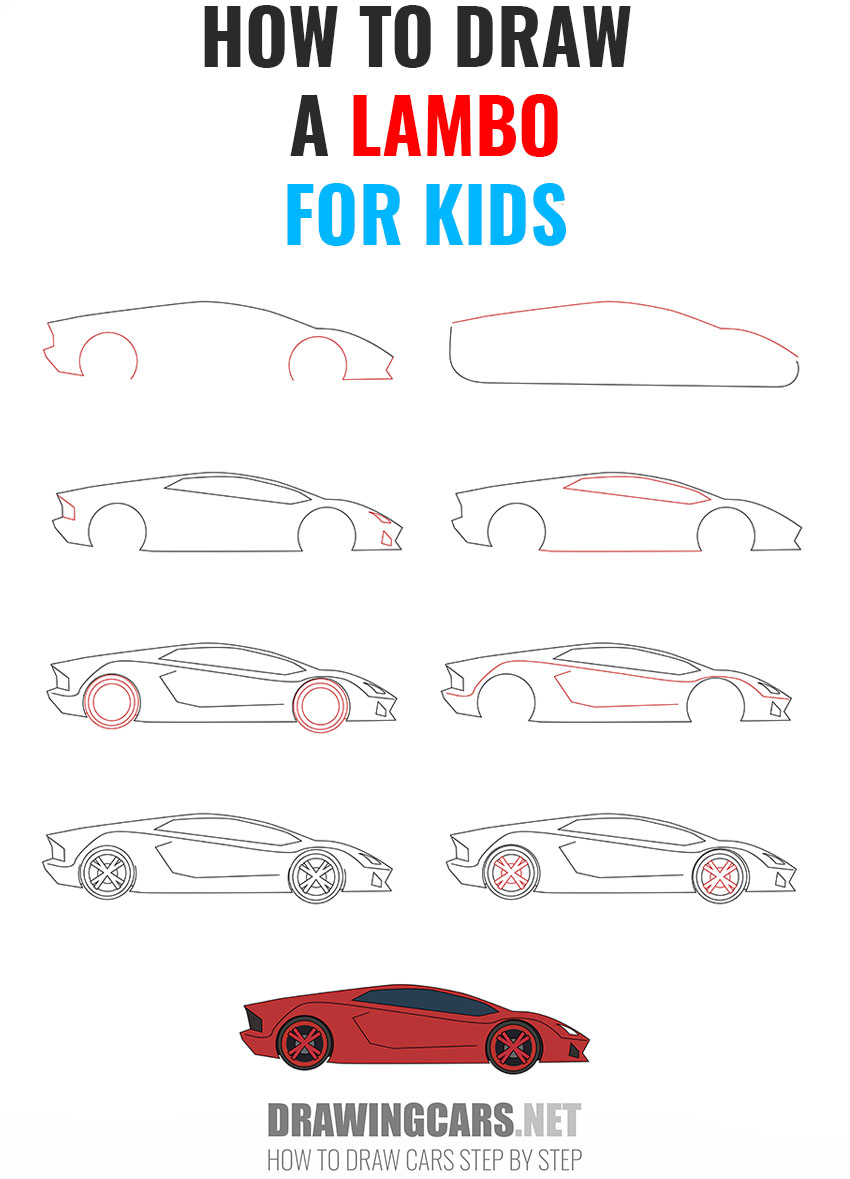 How to Draw a Lambo for Kids step by step