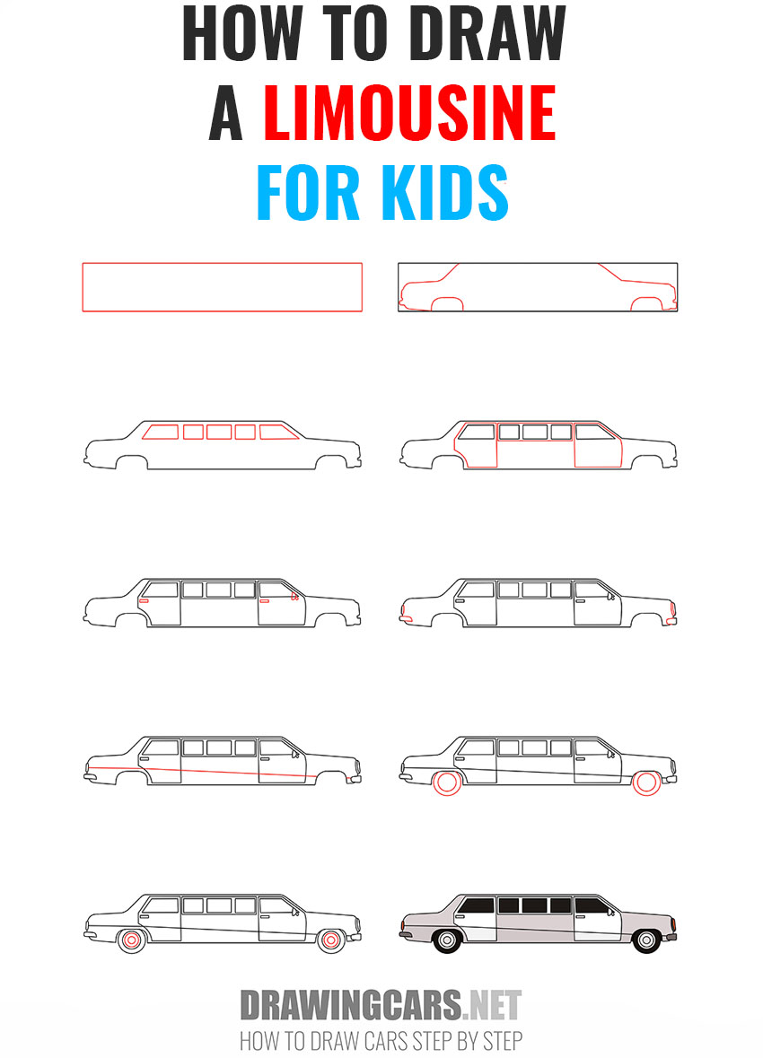 How to Draw a Limousine for Kids step by step