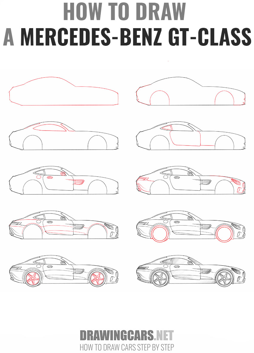 How to Draw a Mercedes-Benz GT-Class step by step