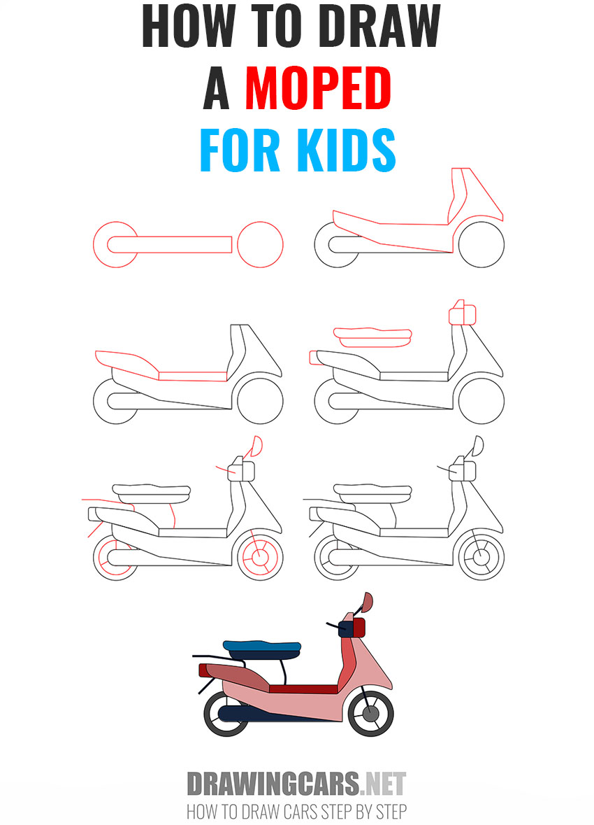 How to Draw a Moped for Kids step by step