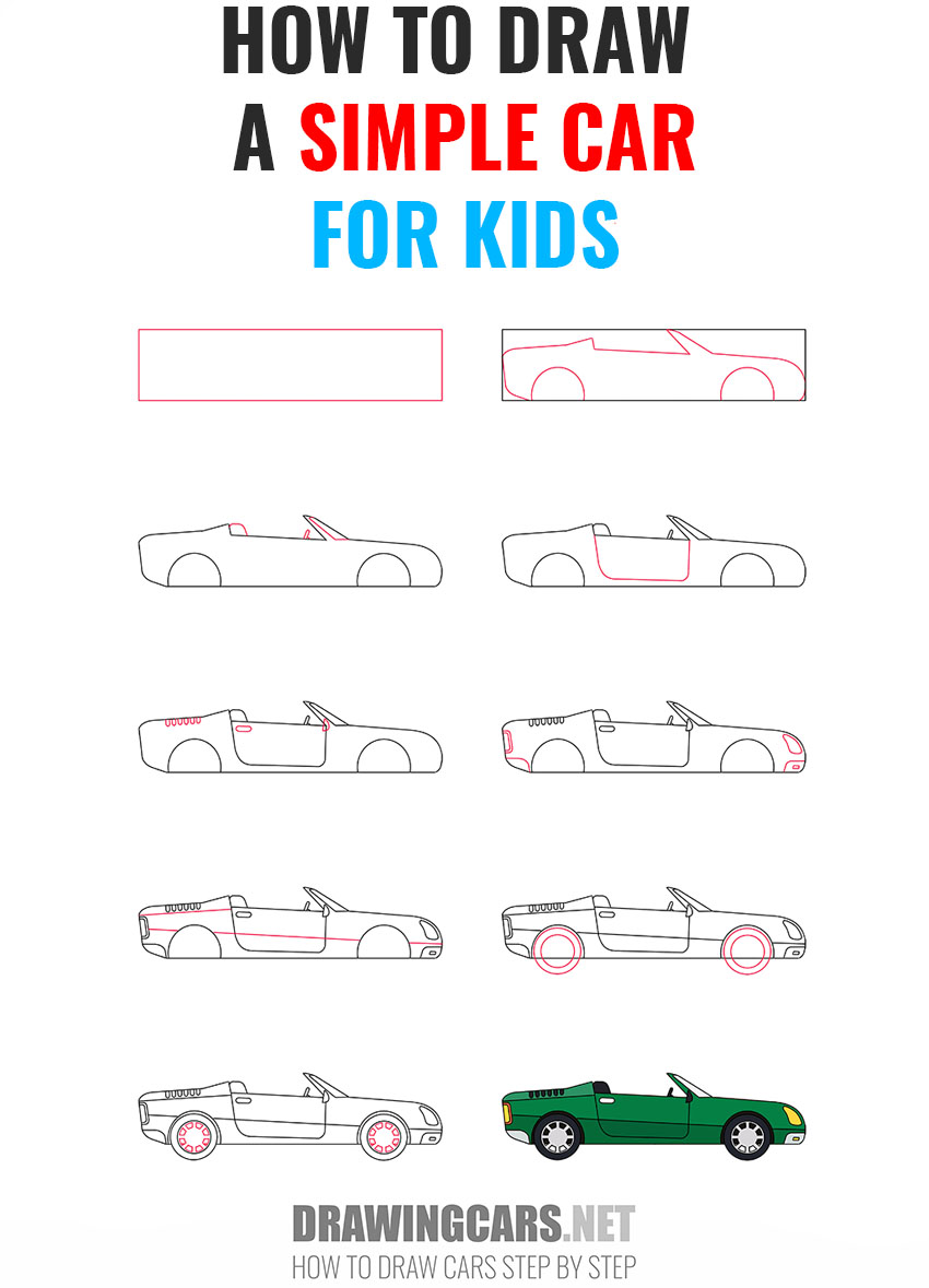 How to Draw a Simple Car for Kids step by step