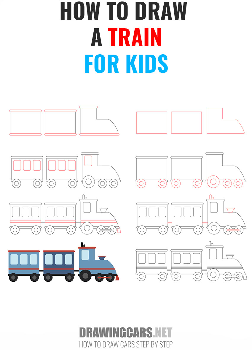 How to Draw a Train for Kids step by step