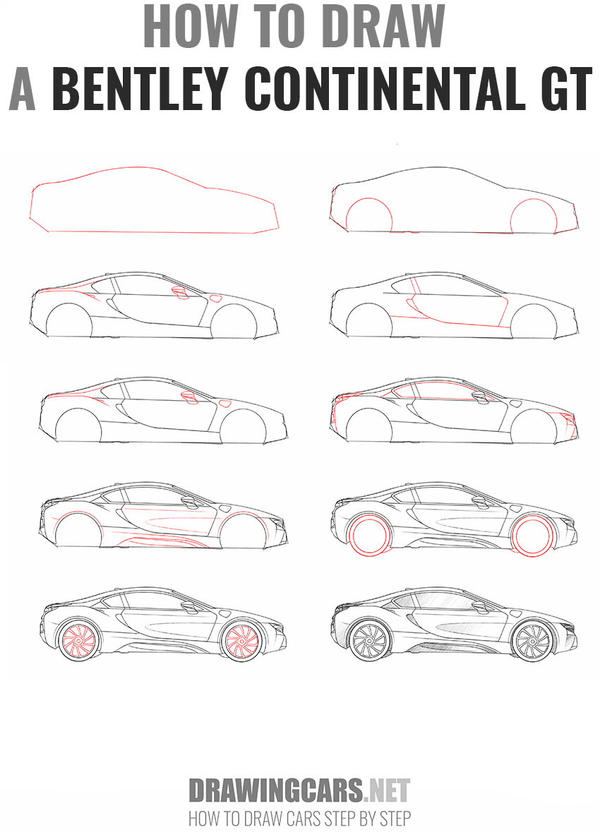 how to draw a bentley continental gt step by step