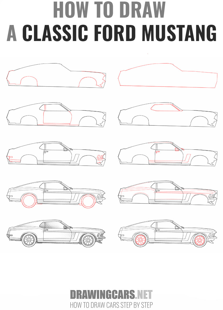 how to draw a classic ford mustang step by step