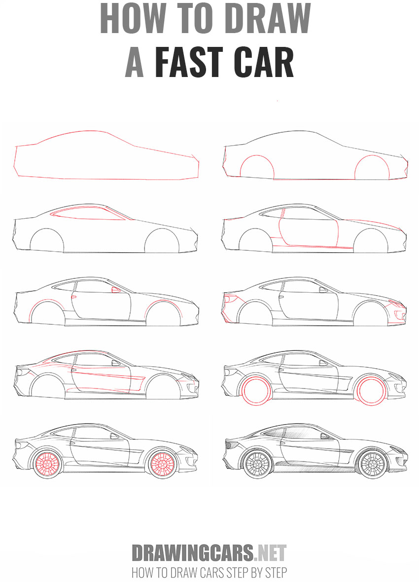 how to draw a fast car step by step