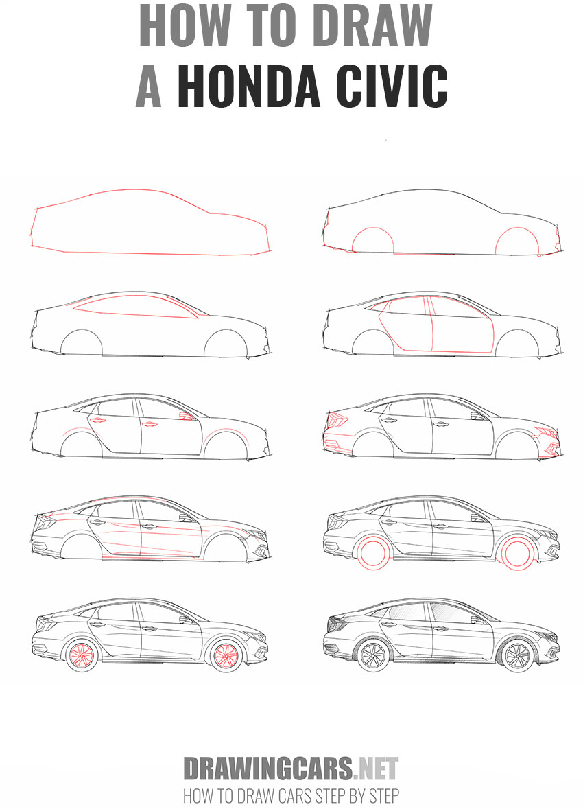 how to draw a honda civic step by step