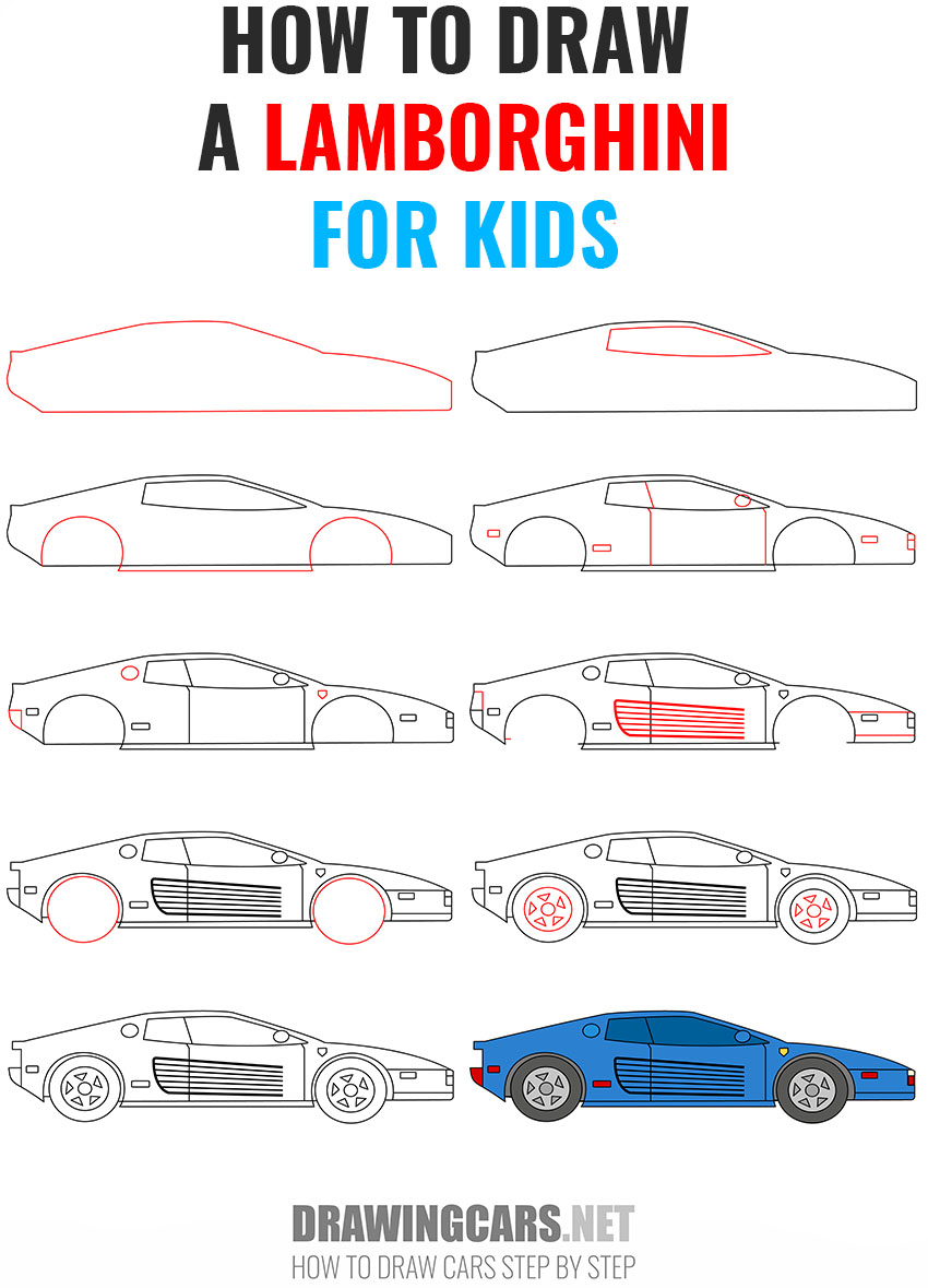 how to draw a lamborghini for kids step by step
