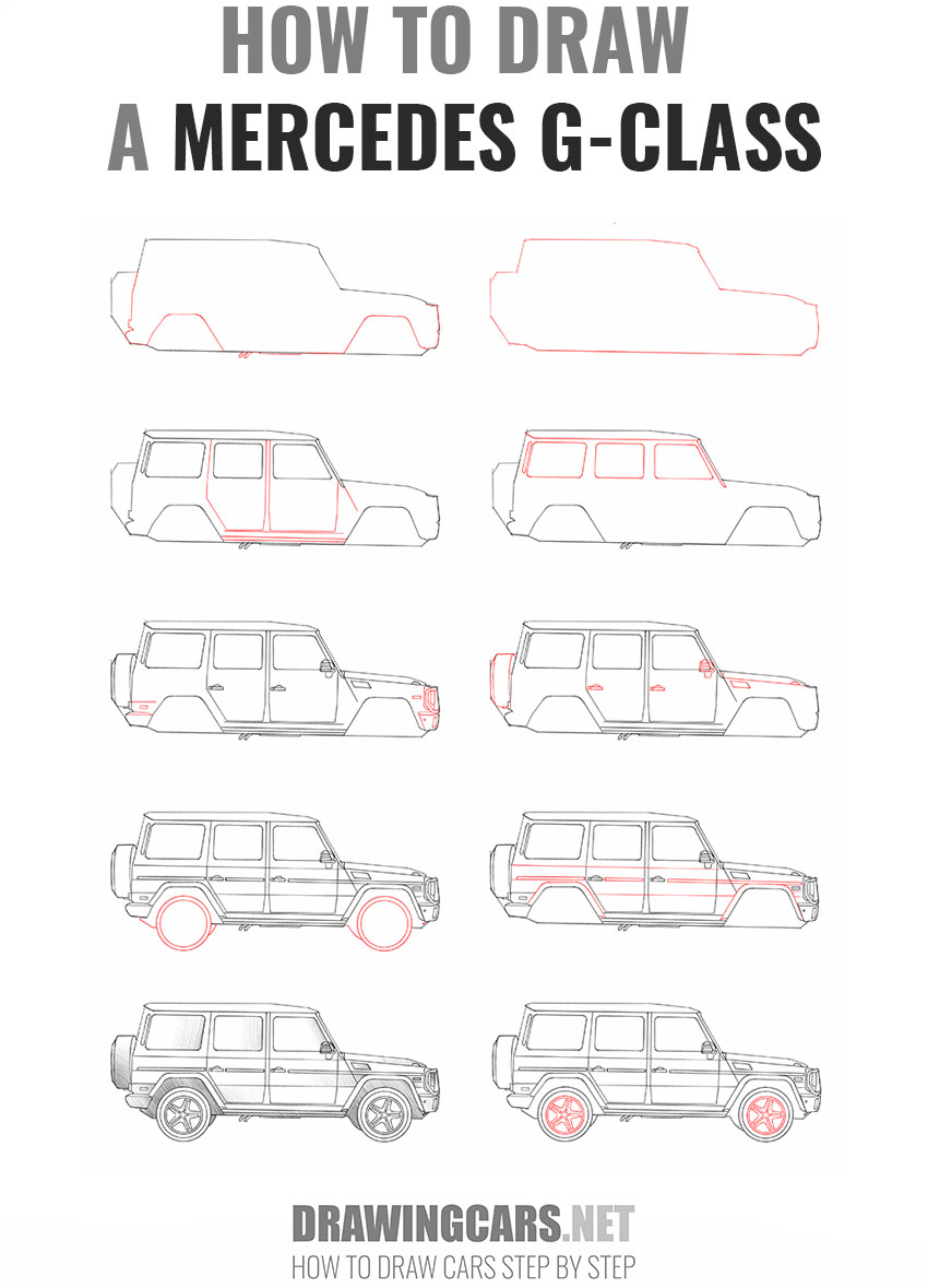 how to draw a mercedes g-class step by step