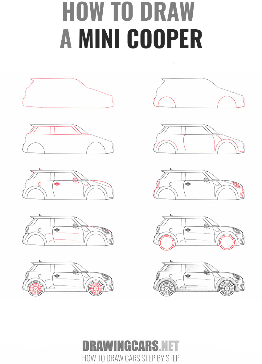 how to draw a mini cooper step by step
