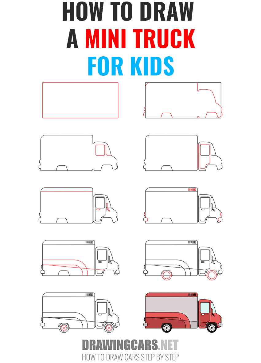 how to draw a mini truck for kids step by step