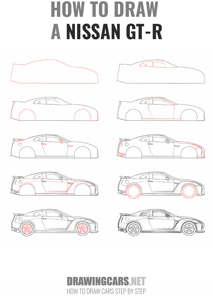 how to draw a nissan gt-r