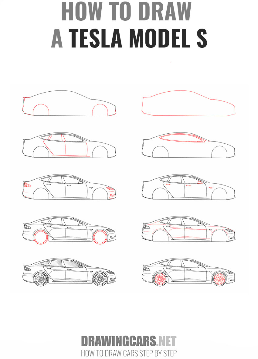 how to draw a tesla model s step by step